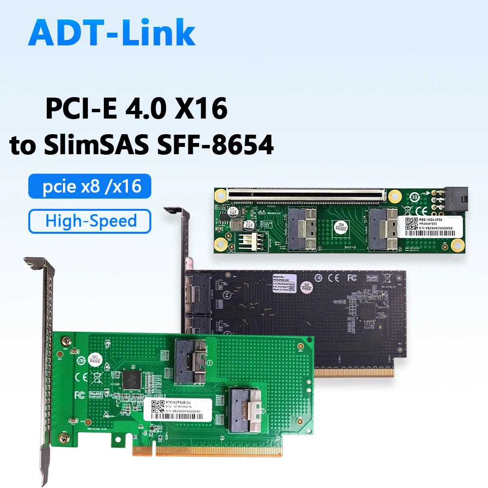 PCIe 4.0 X16 To 2x SlimSAS SFF-8654 8i Adapter Card - External GPU Graphics Video Card Expansion Riser Card for Gen4 PCIe Slot