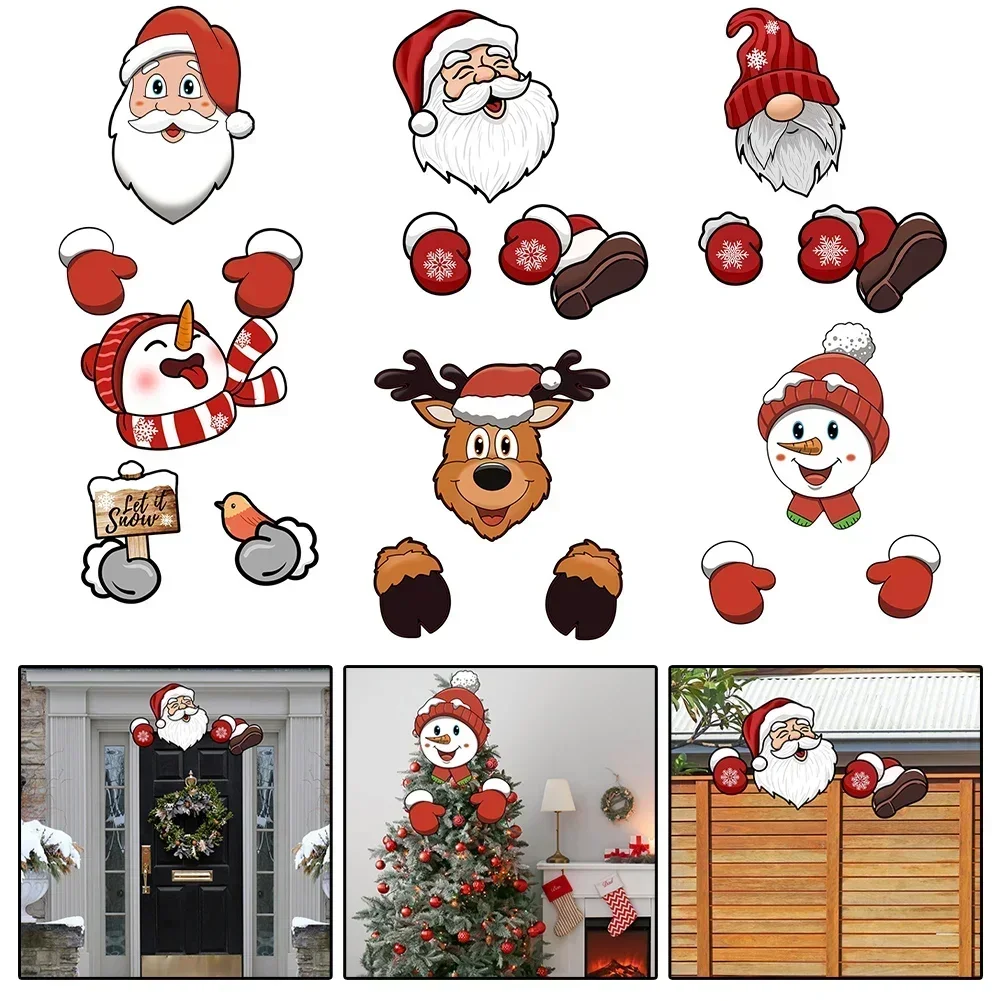 Christmas Fence Decoration Santa Clause Snowman Reindeer Pattern Ornaments For Indoor Outdoor Yard Fence Door Xmas Party Decor