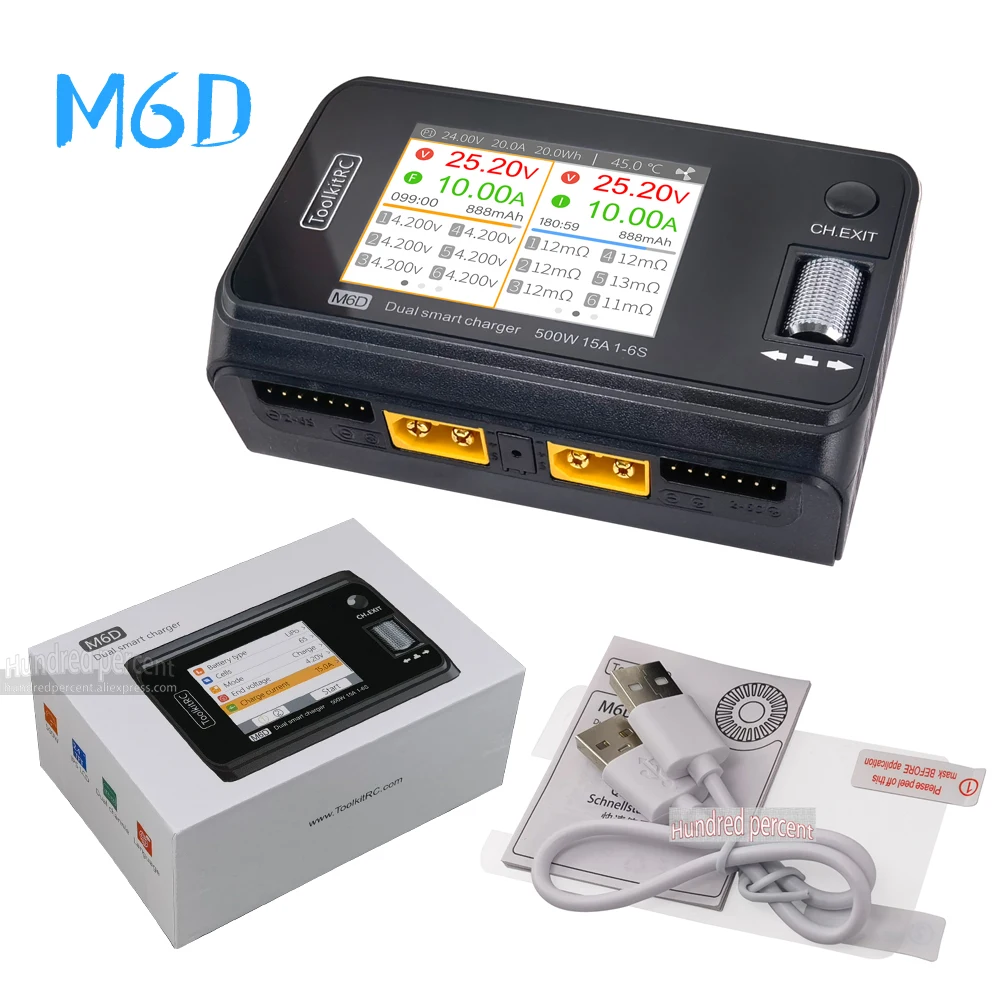 ToolkitRC M6D 500W 15A ADP100 DC Dual Channel MINI Smart Charger Discharger For 1-6S Lipo Battery FPV Model Spare Part Replace