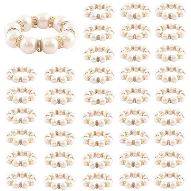 【RABATT】200Pcs Pearl Napkin Rings Imitation Pearl Beaded Rhinestone Napkin Ring Holder Napkin Rings Serviette Napkin Rings