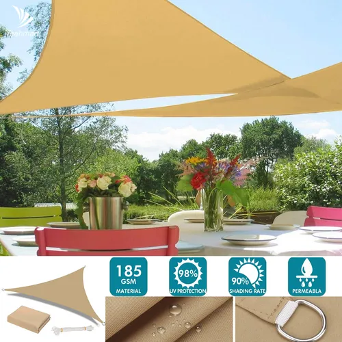 Imagen 2 del producto Toldo de vela triangular impermeable, refugio solar con bloqueo UV 98% para instalaciones y actividades al aire libre, toldo para patio trasero, tiendas de campaña