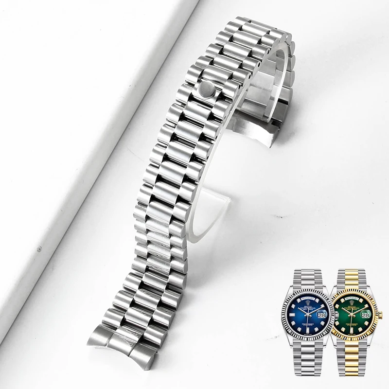 20 21mm Curved Interface Flush Case for Rolex Datejust Oyster Perpetual Easy Resizing Stainless Steel Watchband Sweat Resistant