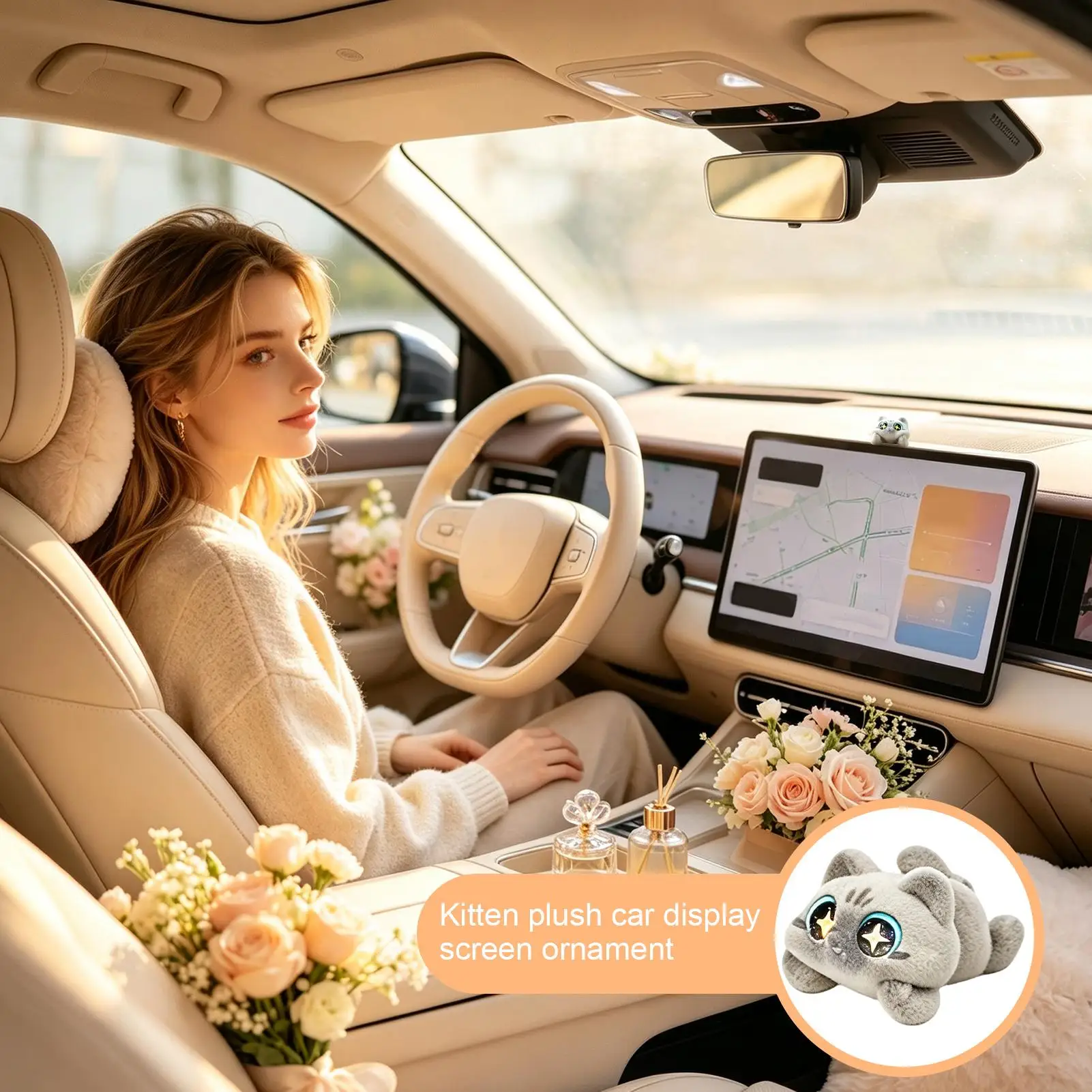 Car Screen Figures Cat Shape Desktop Decoration Ornaments Computer Monitor Decorations For Women Men Drivers Collectors Long