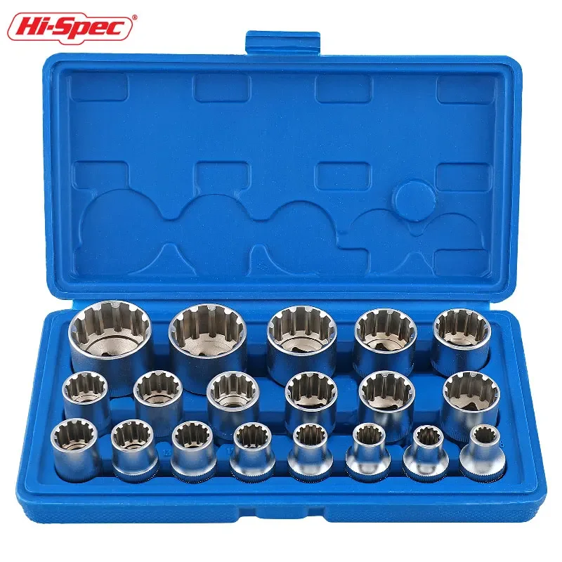 1/2 Inch Drive Multi-Tooth Torx Socket Set 19Pcs With Sizes 8-32 Mm, Includes E10-E40 For Versatile Use