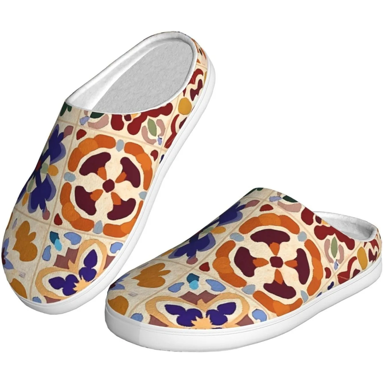 

Mexican Ceramic Tile Boho Women’s Cozy Slippers Soft Cotton Indoor & Outdoor House Slippers With Anti-Slip Sole