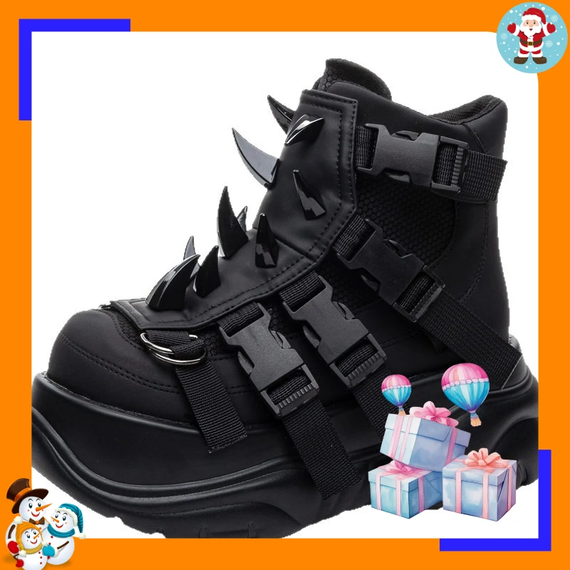 2026 Large Size 46 Women Punk Muffin Thick Bottom Sports Retro Horn Rivet Heavy Metal Short Boots Men