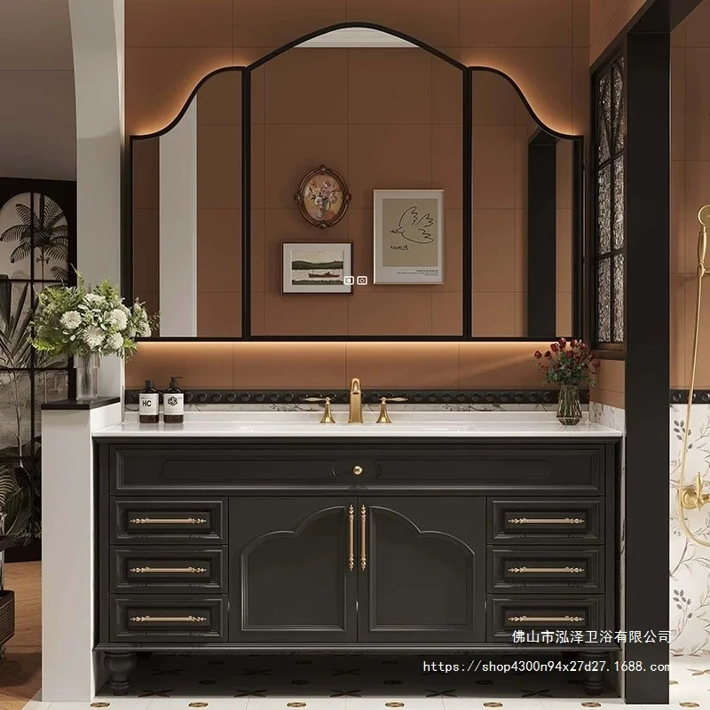 bathroom cabinet combination floor-to-ceiling rock slab bending integrated basin washbasin sink washbasin cabinet Customizable