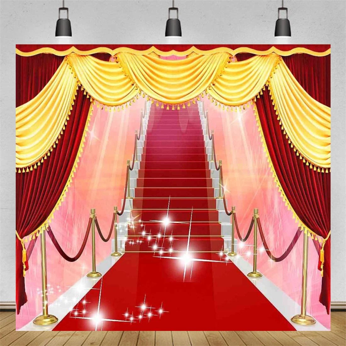 Red Carpet Stairs Photography Backdrop Stage Carpet Theme Background Banner Poster