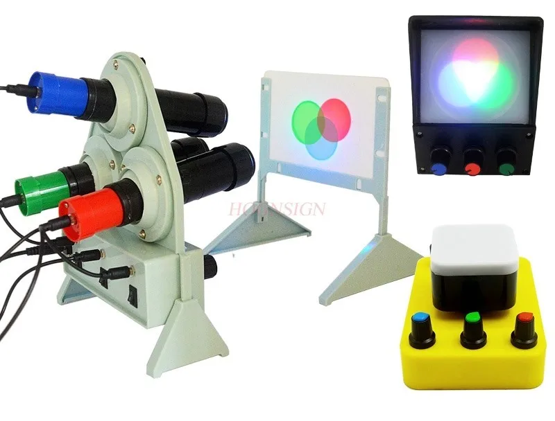 

Three primary colors of light synthesis experimenter red, yellow and blue three-color synthesis demonstrator physical optics