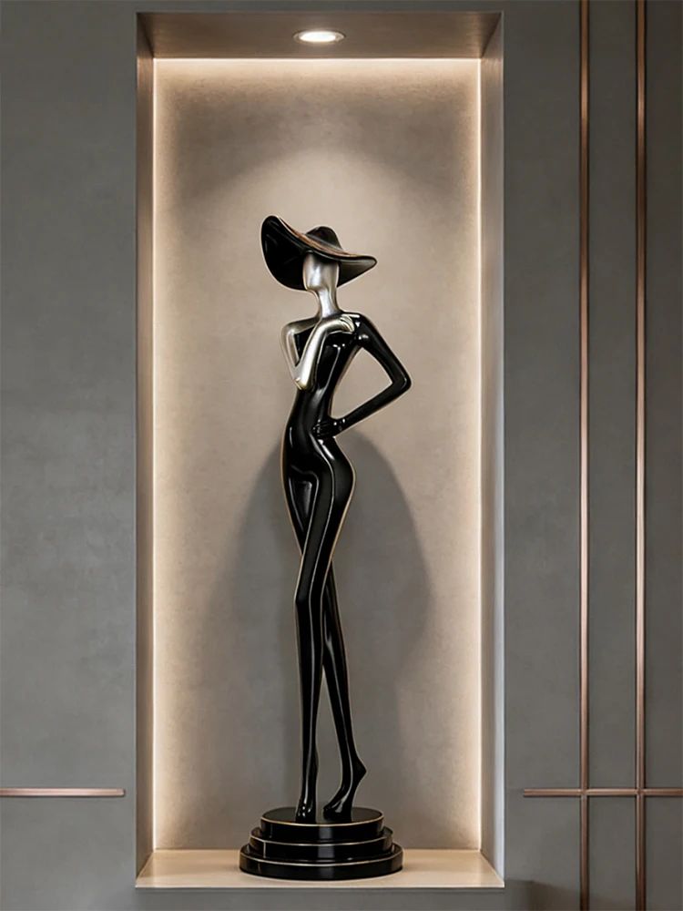 80cm Sculpture Modern Art Girl Figure Ornament Luxury Living Room Entrance Foyer Large Decoration Statue Gift