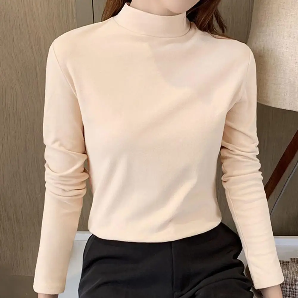 Half High Collar Long Sleeves Bottoming Blouse Slim Fit Thickened Double-Sided Fleece Thermal Undershirt Autumn Pullover Blouse