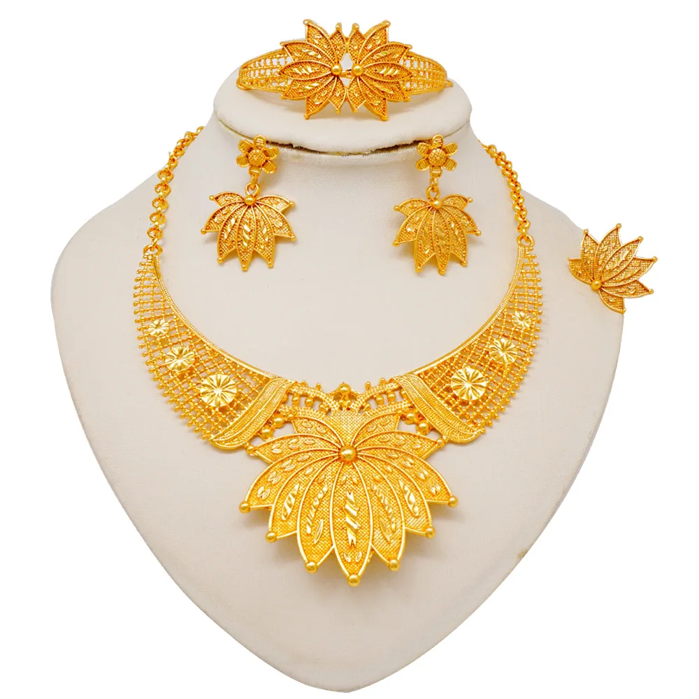 

24K Pure Gold Set | Maple leaves with amber, leaf-shaped necklace, dainty earrings, strong autumn-winter vibe