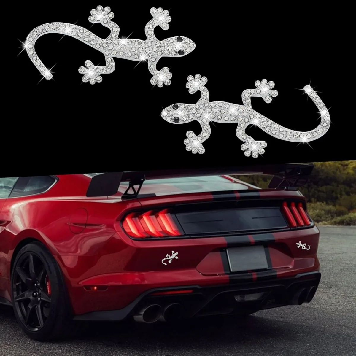 

2pcs Bling Car Accessories 3D Gecko Stickers for Car Sparkly Animal Emblem Badge Decals for Car Truck SUV Window