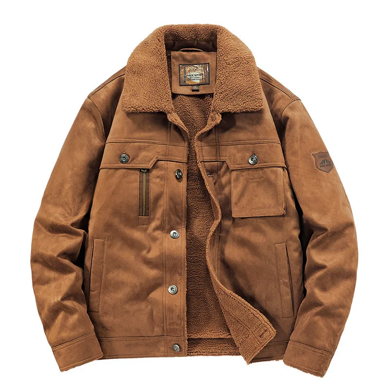 New Fashion Men Suede Casual Cargo Jackets Male Winter Fleece Warm Parkas Down Jackets Quality Man Multi-pocket Tooling Coats 5X
