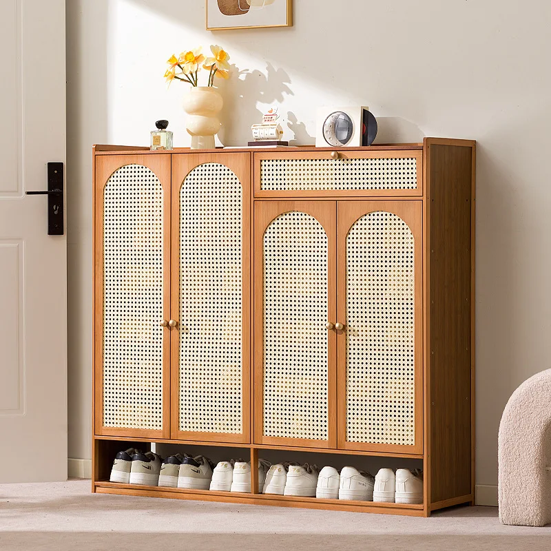#Modern rattan shoe cabinet, retro style living room storage cabinet, kitchen utensil cabinet