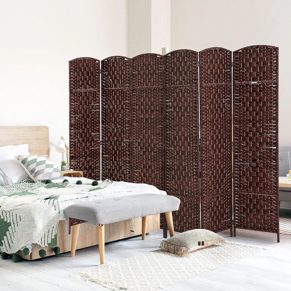 6-Panel Room Divider, 6FT Tall Folding Privacy Screen, Brown