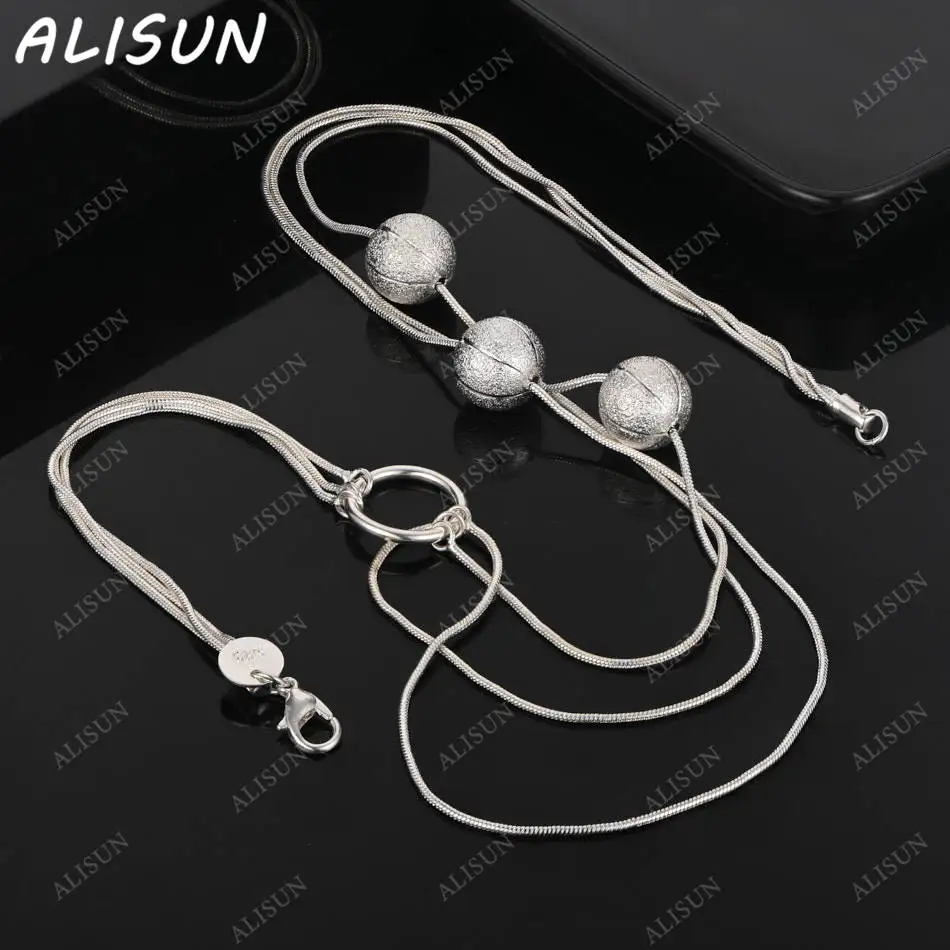 

ALISUN 925 Sterling Silver 45cm Triple Round Beads Necklace For Women Charm Trend Birthday Gifts Fashion Party