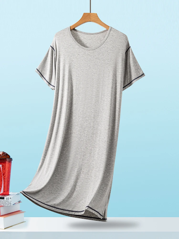 Loose Modal Men's Robe Summer Thin Short Sleeve Long Home Clothes Pure Color Home Long Nightgown Simple Style July Deer Brand