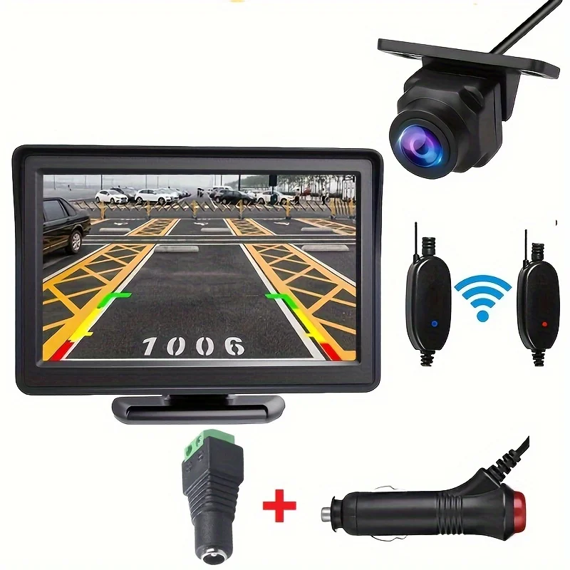 4.3\'\' Wireless Car Monitor+Night Vision Reverse Camera Backup Rear View Parking Kit, With Adapter