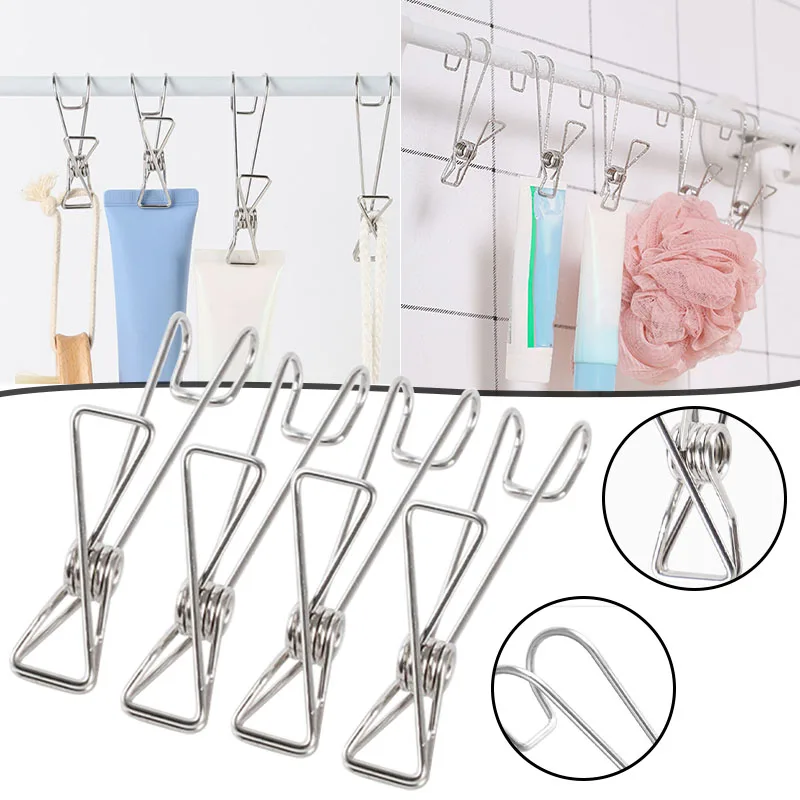 

10pcs/Set Long Tail Hook Hanger Clips Holder Stainless Steel Multipurpose Clothes Towel Socks Clip Bathroom Organizer