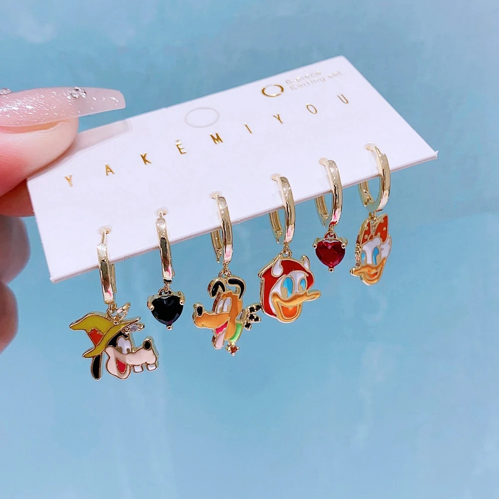 MIGGA 6pcs Cartoon Animals Dangle Earrings Set for Women Gold Color Women Jewelry