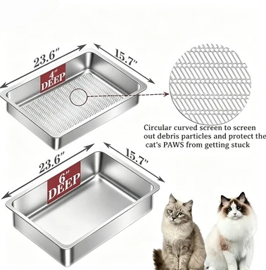 Stainless Steel Cat Litter Box, Easy Clean Open Design for Cats