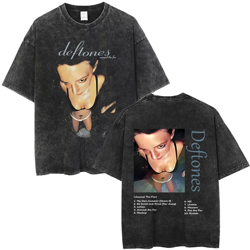 Washed Vintage Rock Band Deftones Around The Fur Album Graphic T-shirts Men Alternative Heavy Metal T-shirt Oversized T Shirts