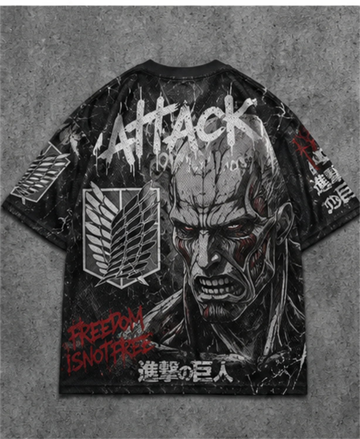 Attack On Titan Eren Anime Graffiti Mesh T Shirt For Men Women Fans Loose Breathable Hip Hop Streetwear Short Sleeve Top