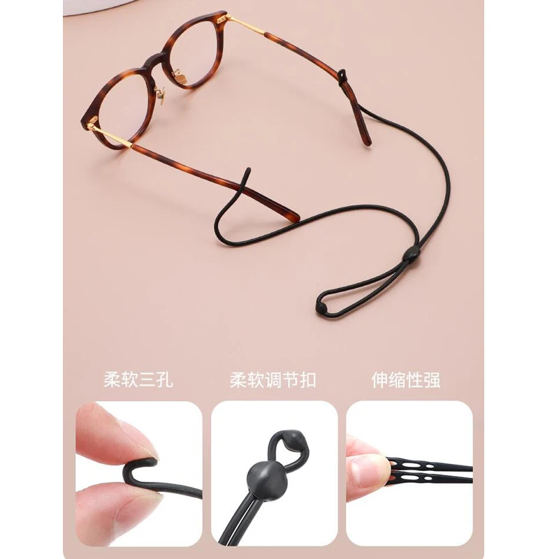 Good Silicone Three Hole Glasses Cord Adjustable Buckle String Sports Non-slip Soft Elastic Sunglasses Lanyard Neck Rope Strap