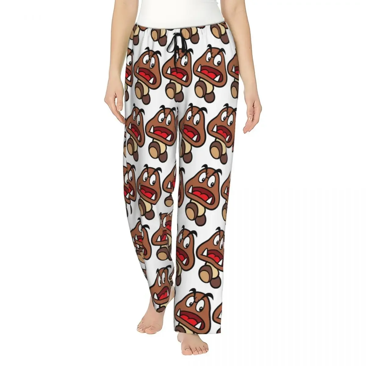 Custom Cartoon Game Goomba Face Women Pajama Pants Lounge Sleep Sleepwear Bottoms with Pockets
