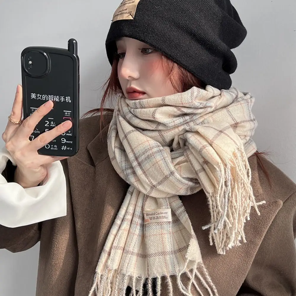 

Tassel Plaid Wool Scarf Plush Cashmere Shawl Long Shawl Korean Style Scarves Wool Scarves Winter Cashmere Scarves Student