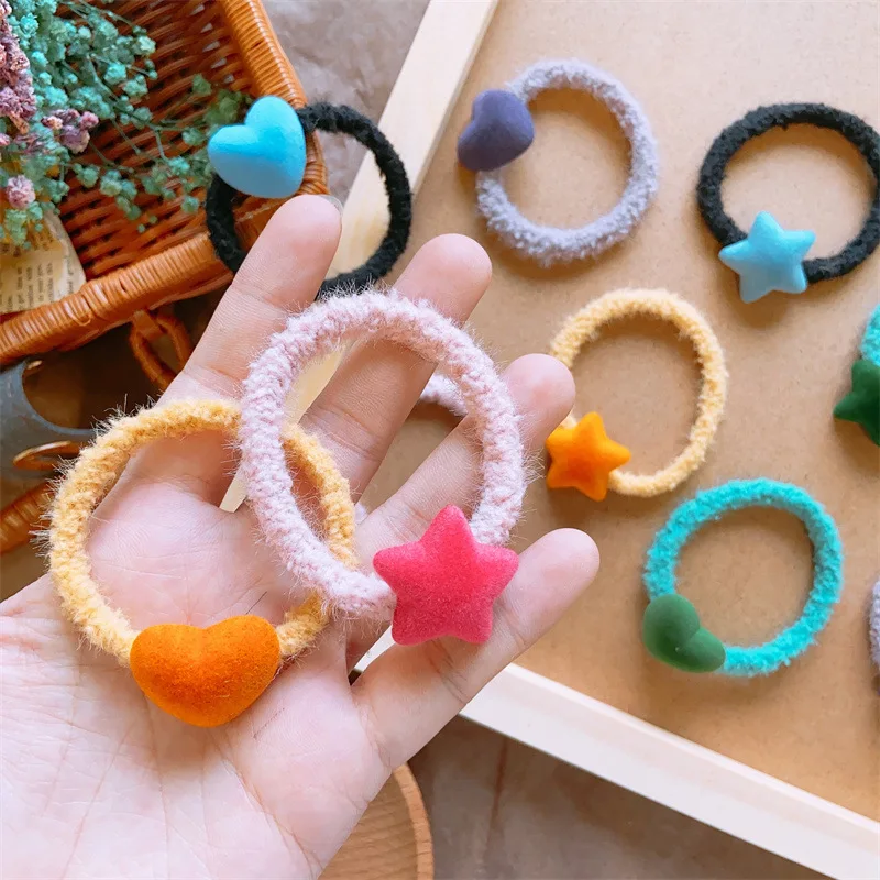 

Милые детские эластичные резинки для волос для девочек, разноцветные скранчи, резинки-шнурки, очаровательные аксессуары для волос с сердечками и звездами для малышей