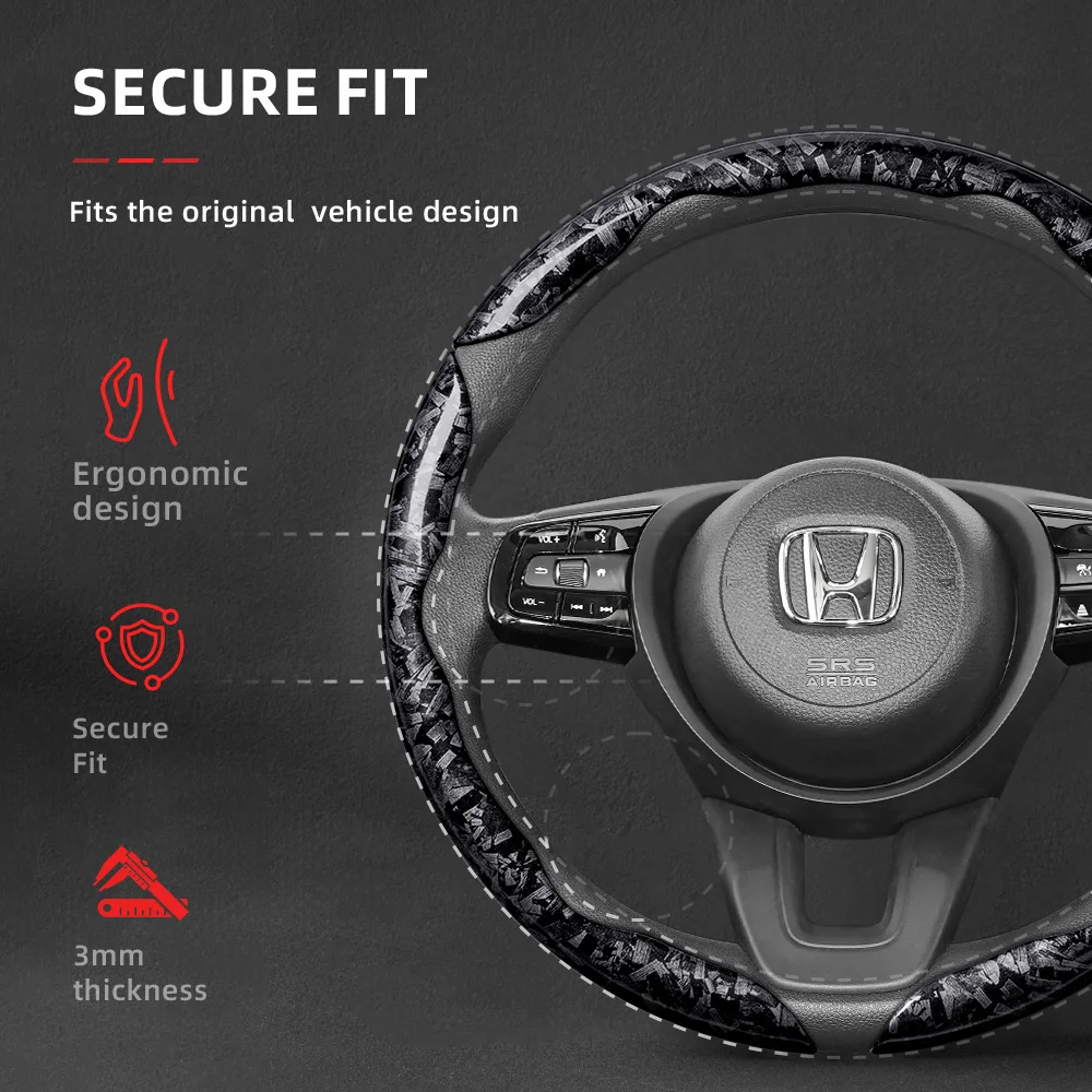 Suitable for Honda Forged Carbon Fiber Texture Steering Wheel Cover, Durable Snap-On Quick Installation for Cr-V Civic Hr-V Zr-V Vezel City Amaze Fit Jazz Accord Wr-V Br-V Elevate Pilot Passport Black Red Gold
