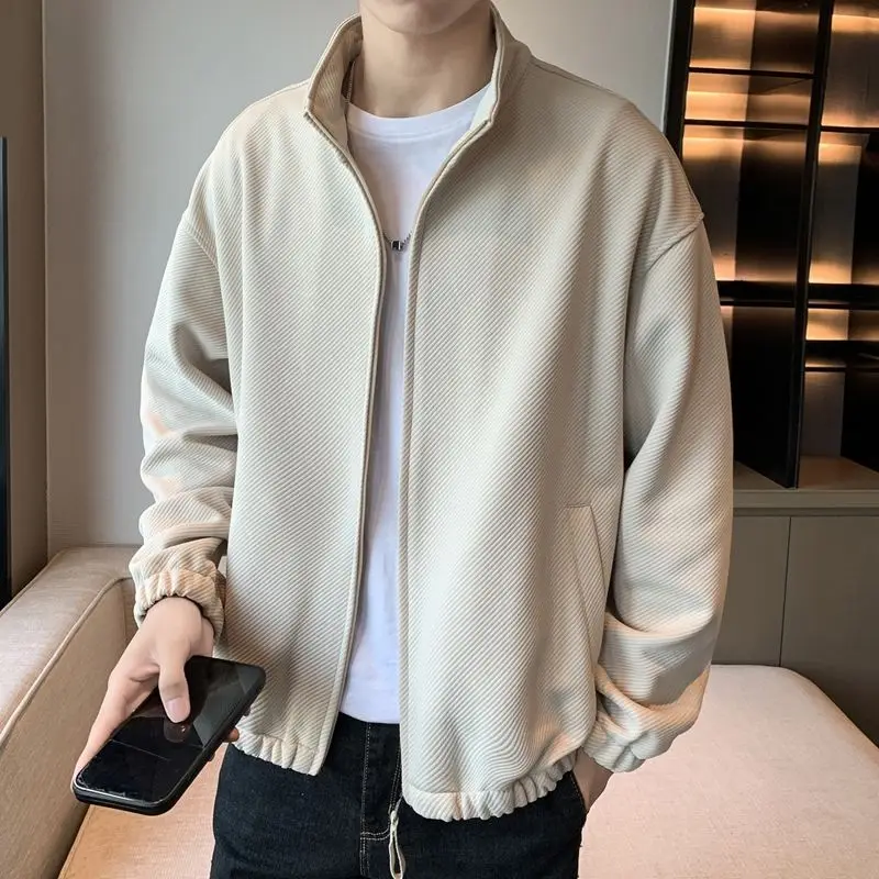 

Men's 2025 Spring Autumn New Patchwork Stand Collar Zipper Pocket Fashion Solid Color Loose Casual Long Sleeved Jackets