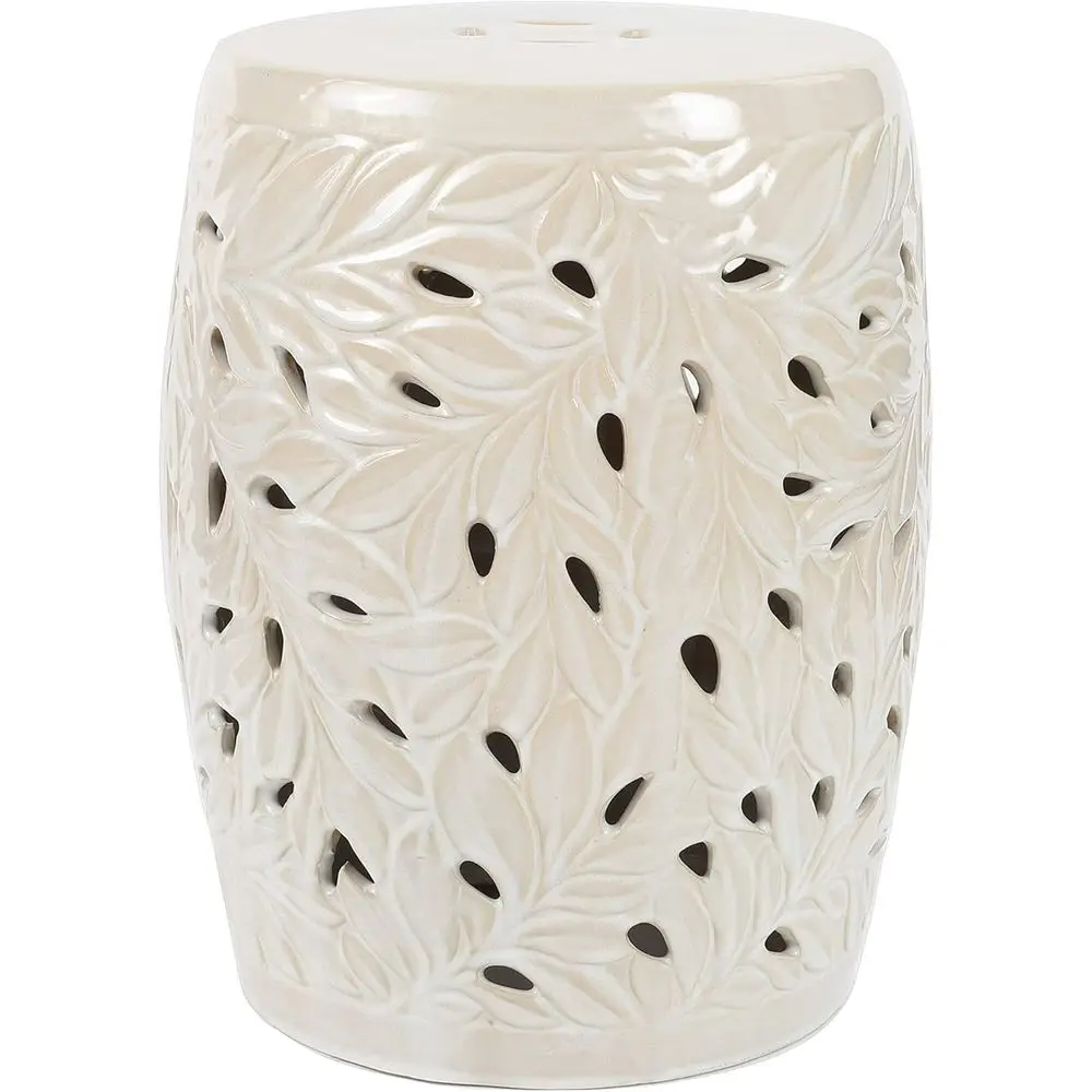 Indoor and Outdoor Decorative Garden Stool 13 X 18 Cream O/White Lake House ern Contemporary Recular Ceic Glossy Polished Handma
