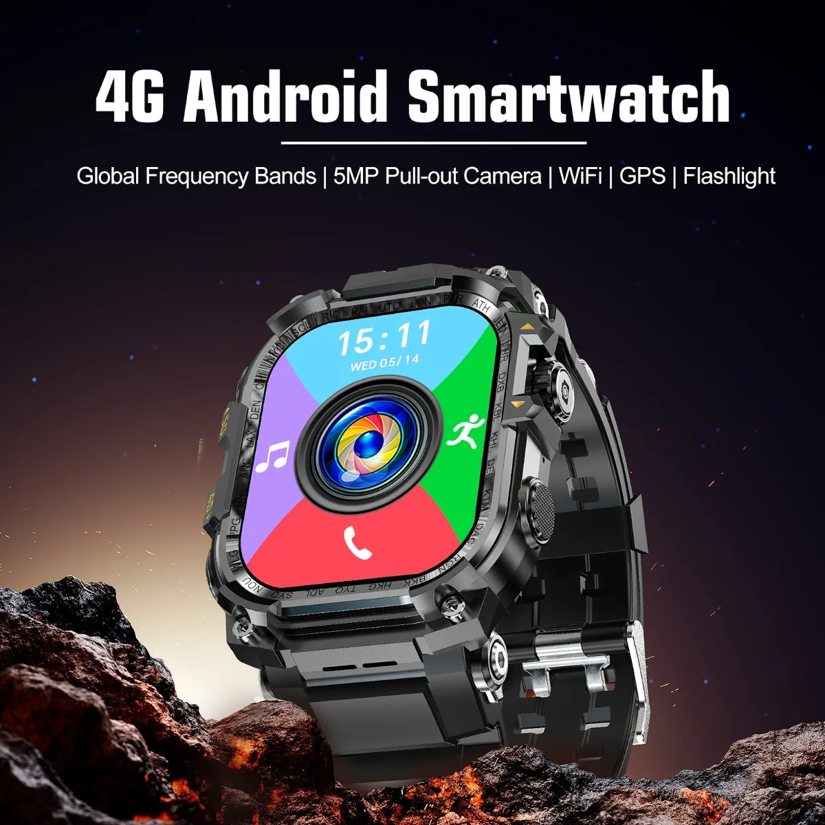 

2.06-Inch 4G Android SIM Smartwatch Rotating Camera GPS Navigation Google Play Store Full Netcom Health Monitor for Men Sports