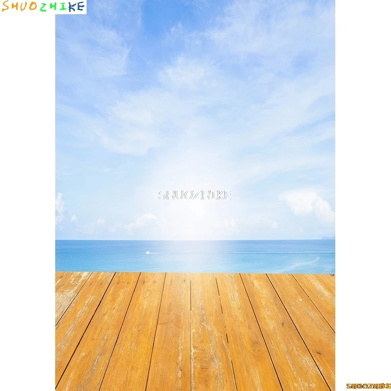 SHUOZHIKE Spring Flower Forest Wooden Floor Backgrounds Sky Sea Baby Portrait Photo Backdrops Studio Props ZLSY-84