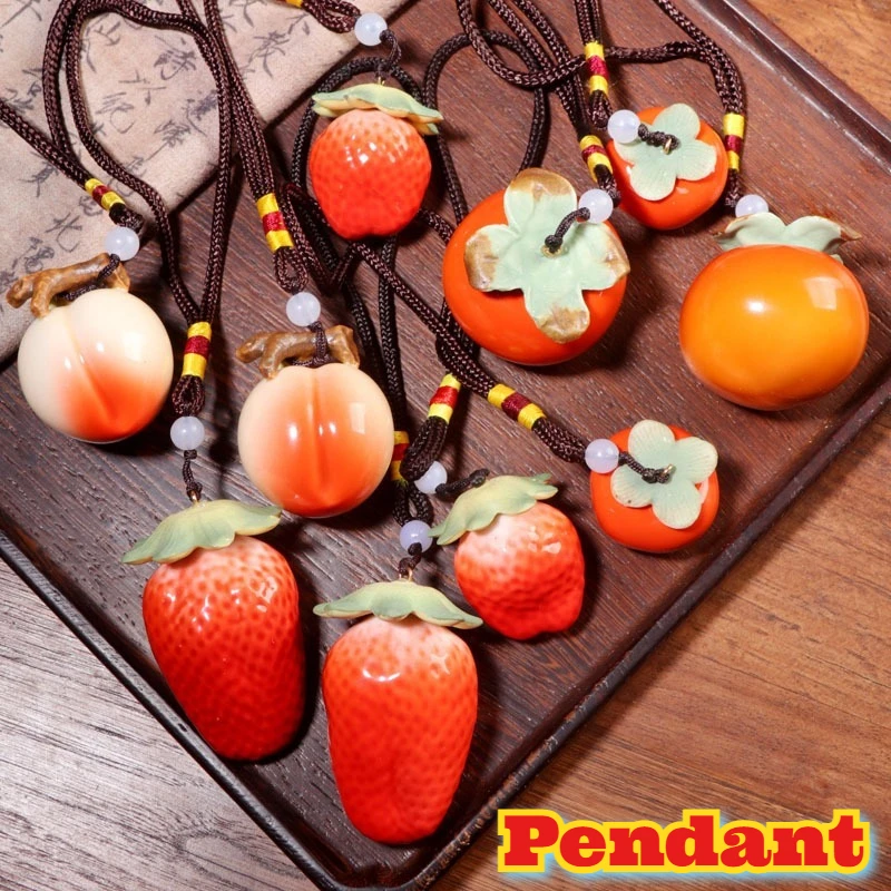 

Handmade Ceramic Apple Pendant Charm Car Accessories Bag Decor Handwoven Keychain Gift Women Men Home Office Ornament Creativity