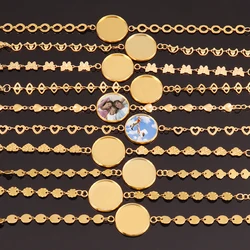 1pcs Stainless Steel Round Heart Chain Bracelet Blank Base Round Cabochon Cameo Bezel for Bracelet DIY Jewelry Making Accessory