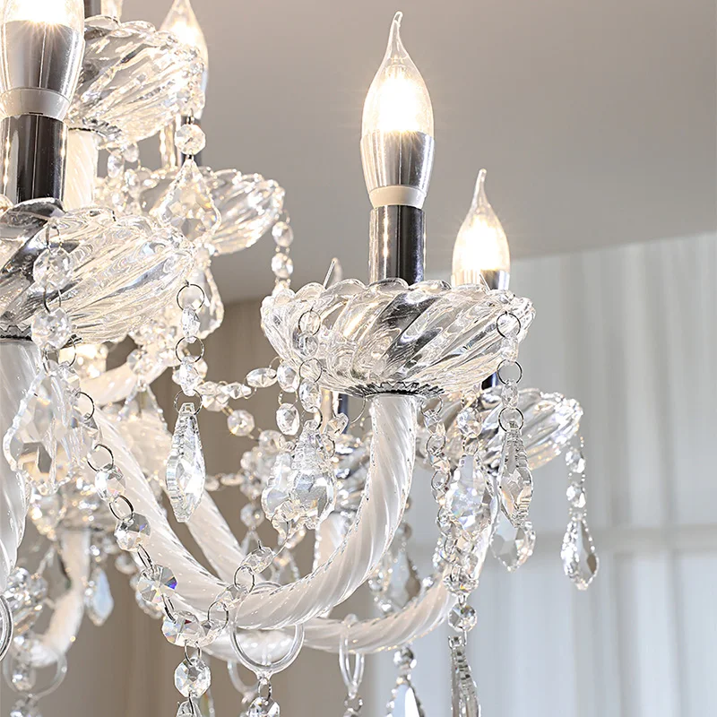 Painted Black Candle E14 Chandelier Lustre Luxury K9 Crystal Pendant Light French Living Room Hanging Lamp Led Luminarias
