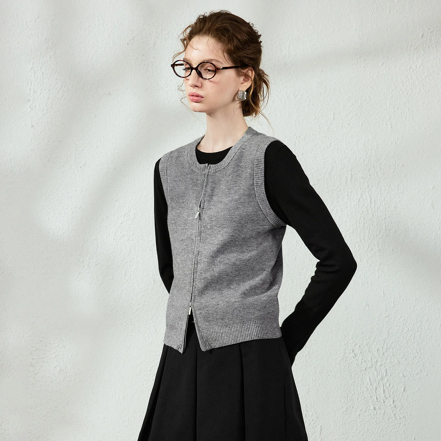 TOYOUTH Womens Knit Sweater 2026 Autumn New Zipper Striped Vest Slim Fit Figure Flattering Top