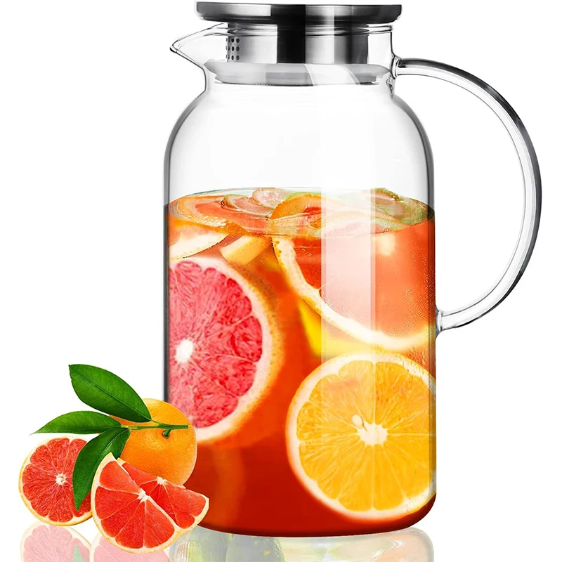 Jarra de vidrio HeY LiLac de 1,8 L con tapa, jarra de agua de vidrio con rayas verticales, jarra de agua para nevera, jarra de agua de borosilicato