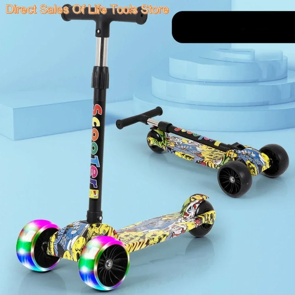 Patinete plegable para niños, pedales ensanchados con ruedas Flash, patinete de 3 ruedas, ligero, de altura ajustable, novedad de 2024