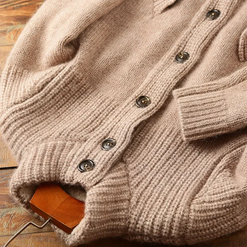 Heavy attack, Italian single high-end stand-up collar wool thickened knitted cardigan sweater jacket winter