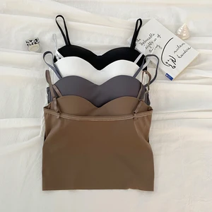 Itoolin Backless Fashion Cute tank top Harvest Tops for Slim Women Elastic Silk Sweet Ice Female Spaghetti Camis with Bra Pillow 8 Main Sales Women's Regatta - №1