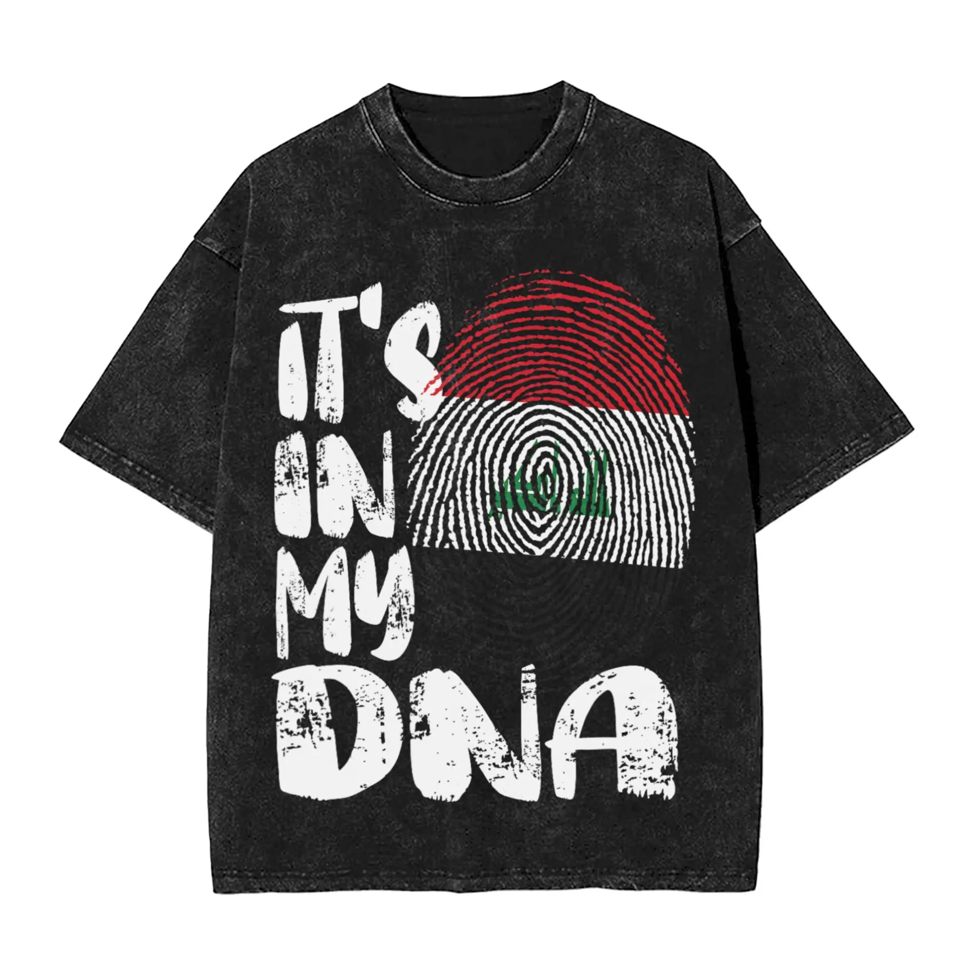 Mens T-Shirt Iraq Flag It's in My Dna Iraqi Fingerprint Flag Washed T Shirts Harajuku  Beach Tees Vintage Pattern Cotton Tops