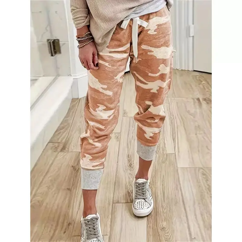 Women's Camouflage Print Harem Pants Smooth Polyester Micro Texture Comfortable Fit Spring Fashion Ladies' Sweatpants