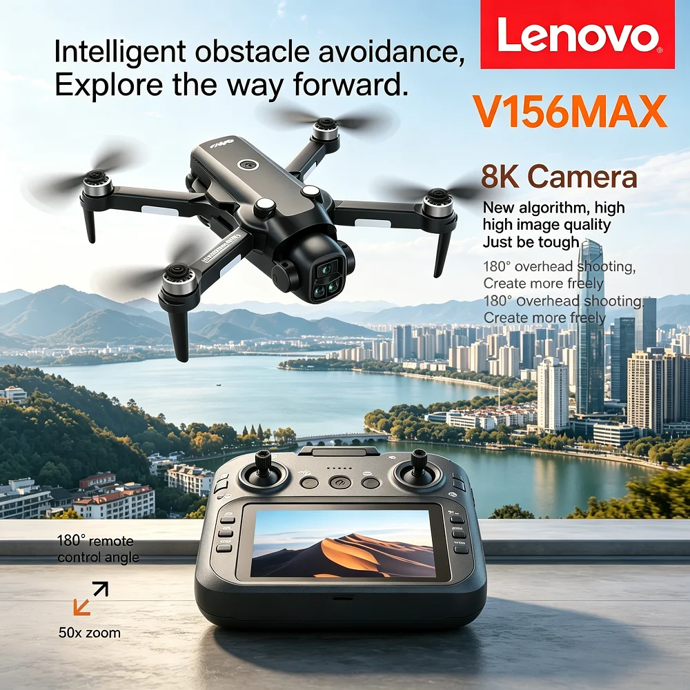 Dron Lenovo V156 MAX HD WIFI FPV con Cámara Dual, Evitación Inteligente de Obstáculos, Potencia sin Escobillas, Flujo Óptico, Vuelo Estacionario, Despegue con una Sola Tecla