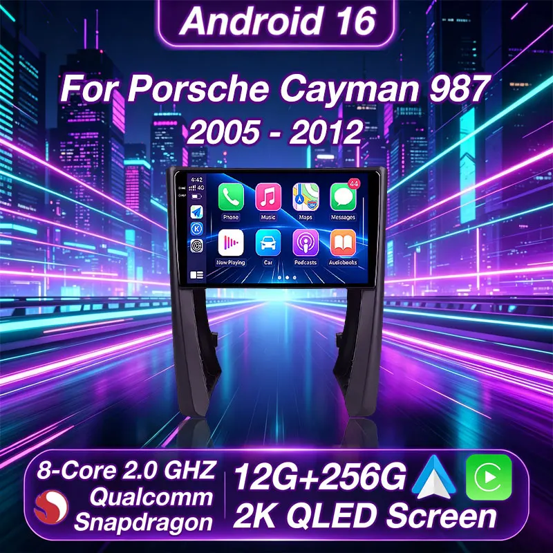 Android 16 Car Radio For Porsche Cayman 987 2005 - 2012 GPS Multimedia Player Navi Wireless Carplay Head Unit 360 Camera BT QLED
