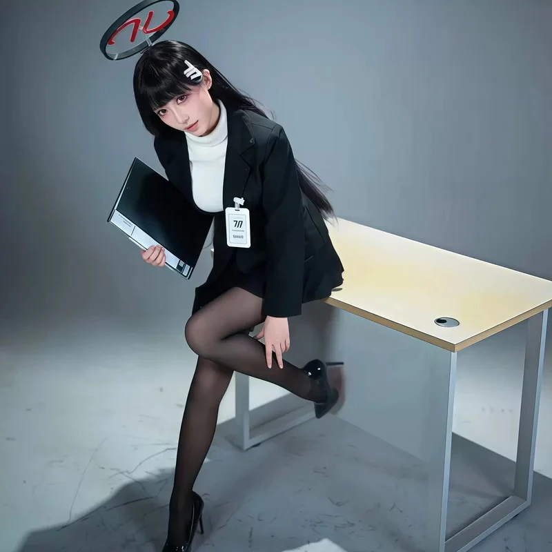 Euro 7 Cos Blue Archive Tsukatsuki Rio Cosplay Costume President Black Sexy Coat JK Sailor Uniform Dress ID Badge W 【【【2 - view 3